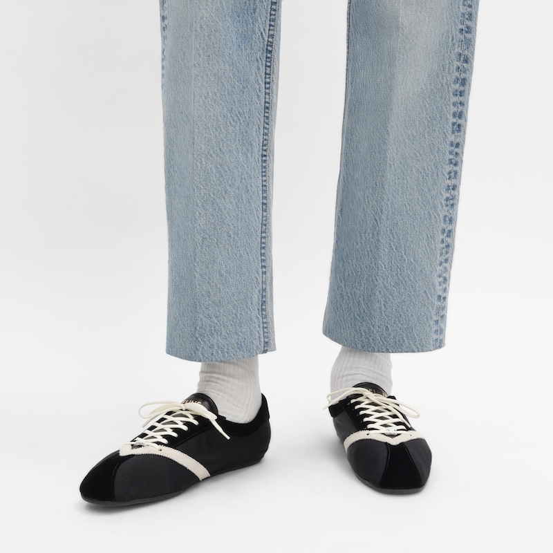 THE FLAT SNEAKER EN GROS GRAIN, VELOURS, CUIR DE CH&Egrave;VRE VELOURS ET CUIR D'AGNEAU - NOIR/BLANC -  - 1 | CELINE