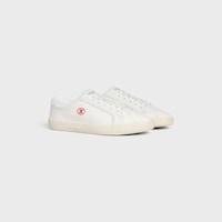 CELINE LOU LOW LACE-UP SNEAKER WITH EMBROIDERED TRIOMPHE IN CANVAS AND CALFSKIN - WHITE -  - 2 | CELINE