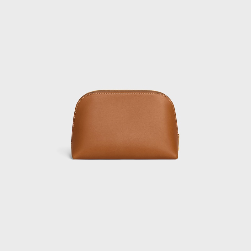 SMALL COSMETIC POUCH IN SMOOTH CALFSKIN - SOFT TAN / ULTRA RED - BEAUTY ACCESSORIES - 1 | CELINE