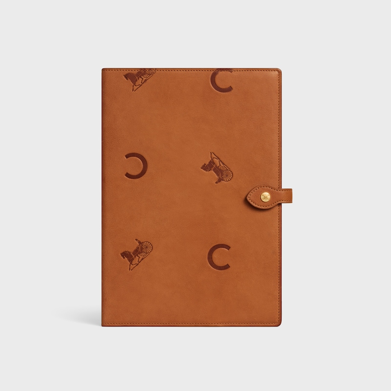LARGE NOTEBOOK COVER WITH POUCH IN STAMPED NATURAL CALFSKIN - TAN - NEW COLLECTION MEN - 1 | CELINE