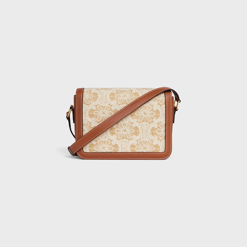 TEEN TRIOMPHE BAG in RAFFIA EFFECT TEXTILE WITH TRIOMPHE EMBROIDERIES - NATURAL / TAN - CROSS-BODY BAGS - 1 | CELINE