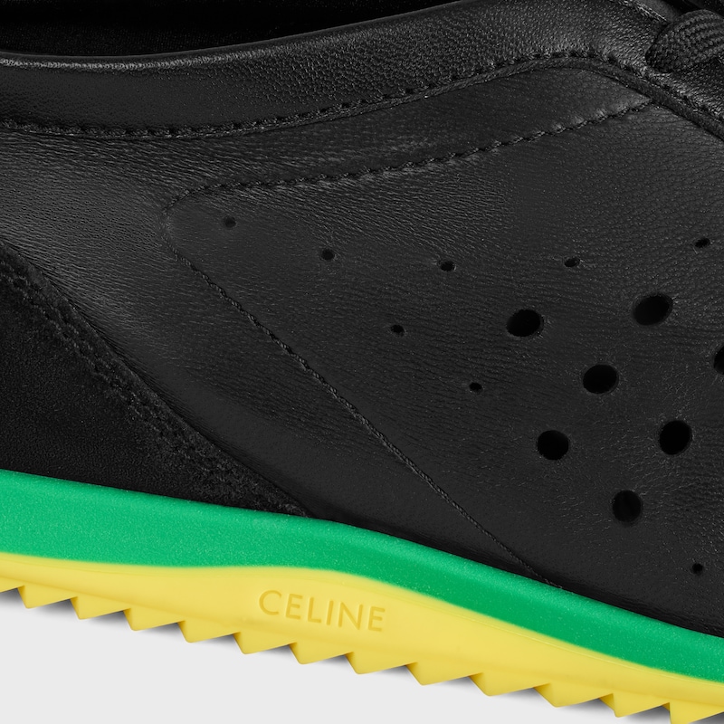 SOFT SNEAKER IN STRETCH LAMBSKIN, SUEDE CALFSKIN AND LAMBSKIN - BLACK/BRIGHT YELLOW/GREEN -  - 1 | CELINE