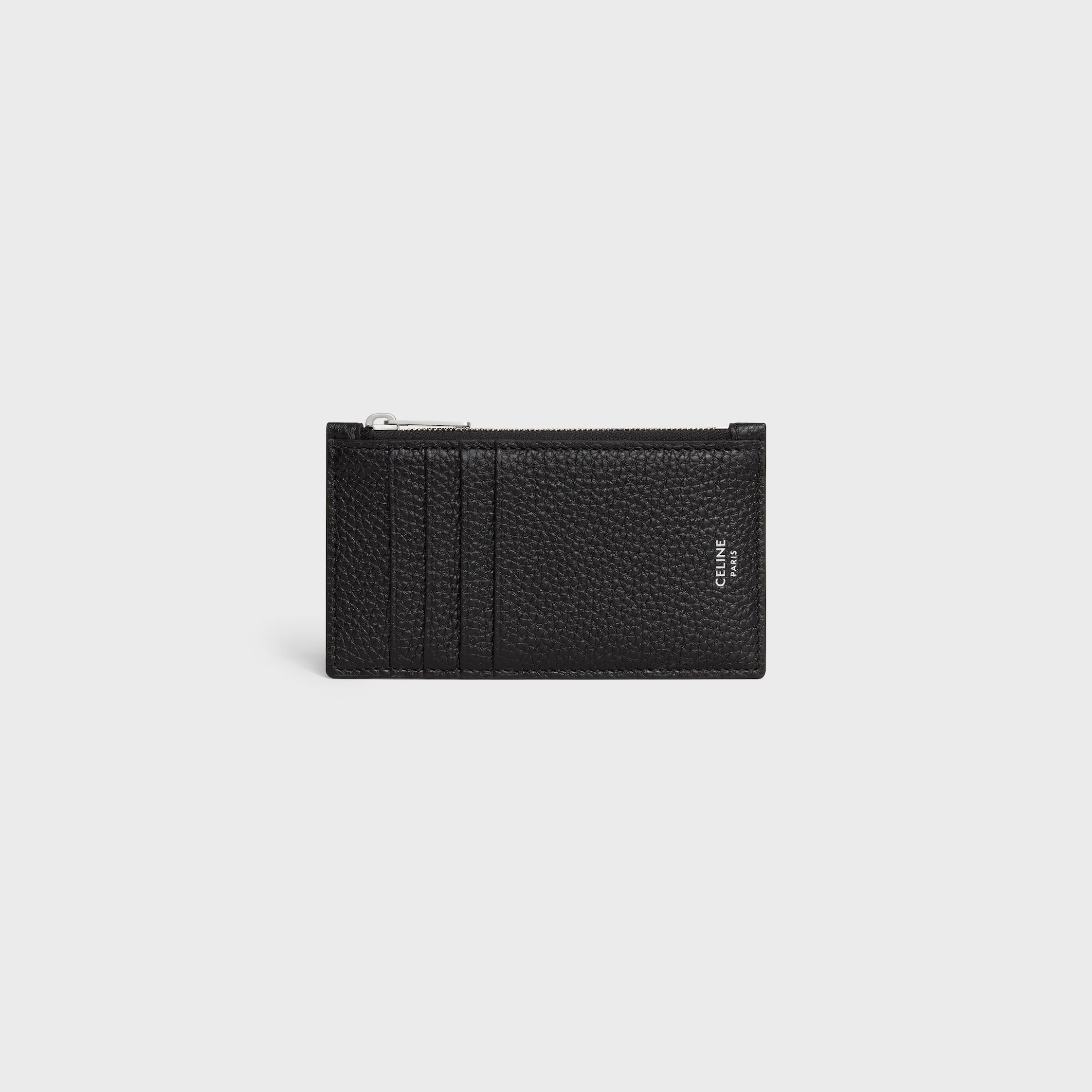 Zipped compact card holder IN GRAINED CALFSKIN - BLACK | CELINE