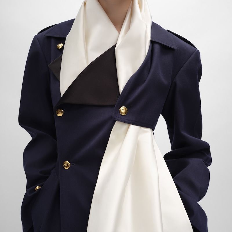 tux trench coat IN COTTON AND WOOL GABARDINE - INK -  - 1 | CELINE