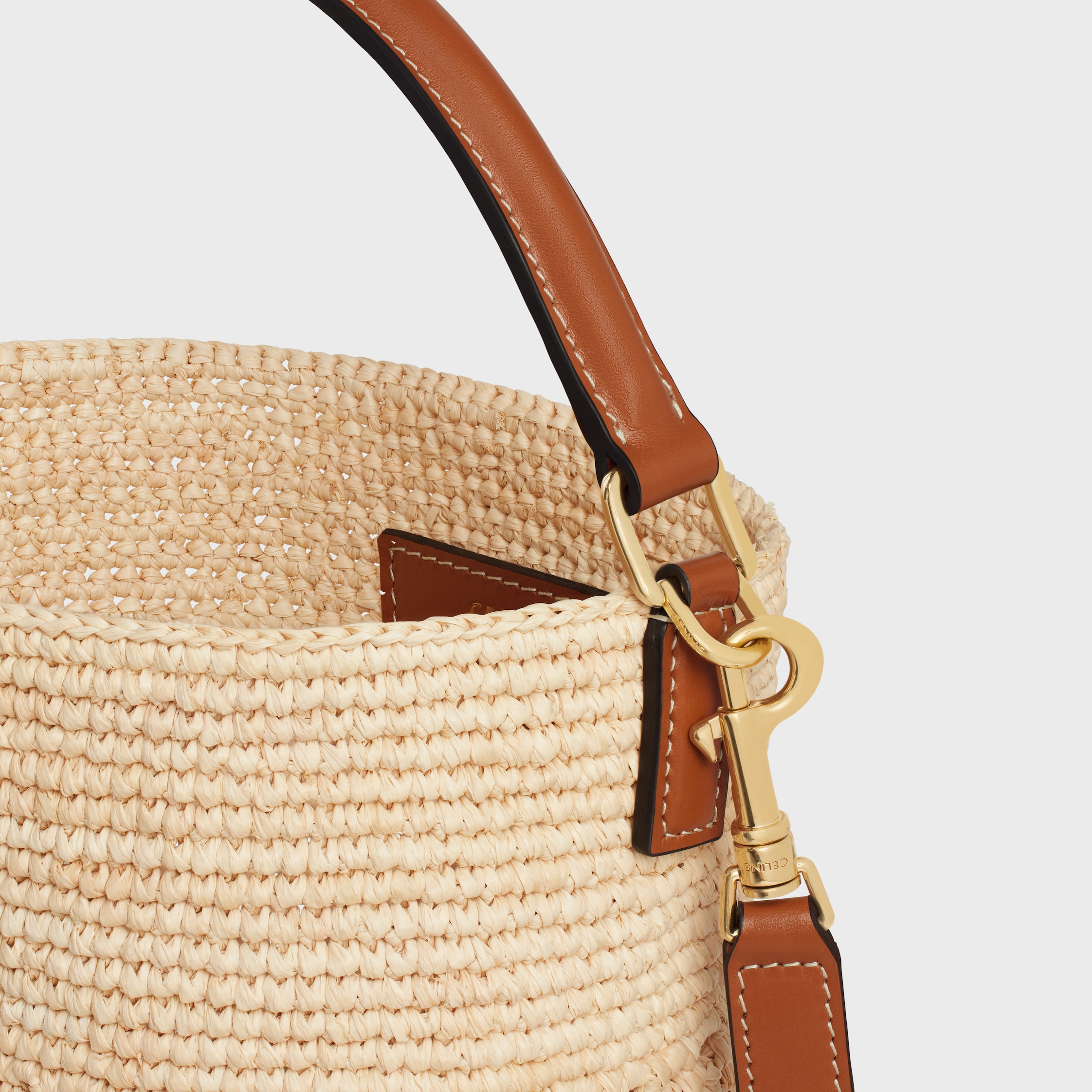 CELINE【入手困難】★LOUISE BUCKET★ラフィア＆カーフ★SMALL SMALL LOUISE BUCKET IN RAFFIA AND CALFSKIN - NATURAL / TAN