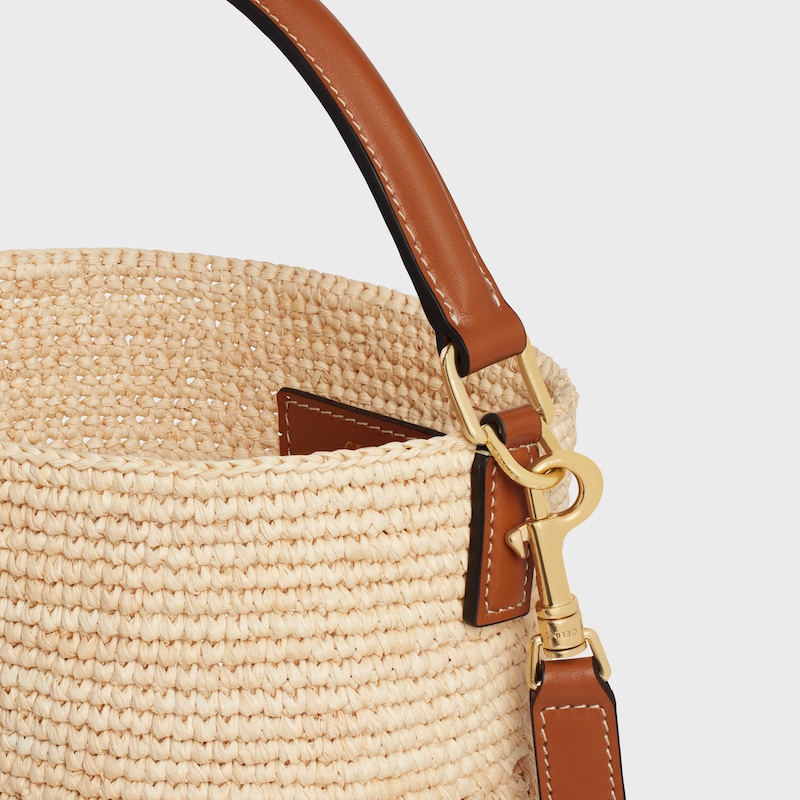 SMALL LOUISE BUCKET IN RAFFIA AND CALFSKIN - NATURAL / TAN - BUCKET BAGS - 1 | CELINE