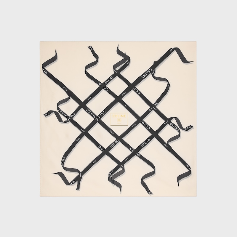 桑蠶絲斜紋布方巾 - 象牙白/黑色/黃色 -  - 1 | CELINE