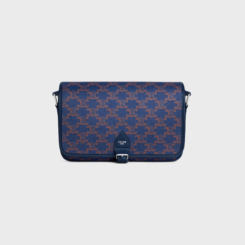MESSENGER FOLCO PEQUEÑO DE LONA TRIOMPHE Y PIEL DE BECERRO - AZUL MARINO INTENSO - BOLSOS EN BANDOLERA - 1 | CELINE