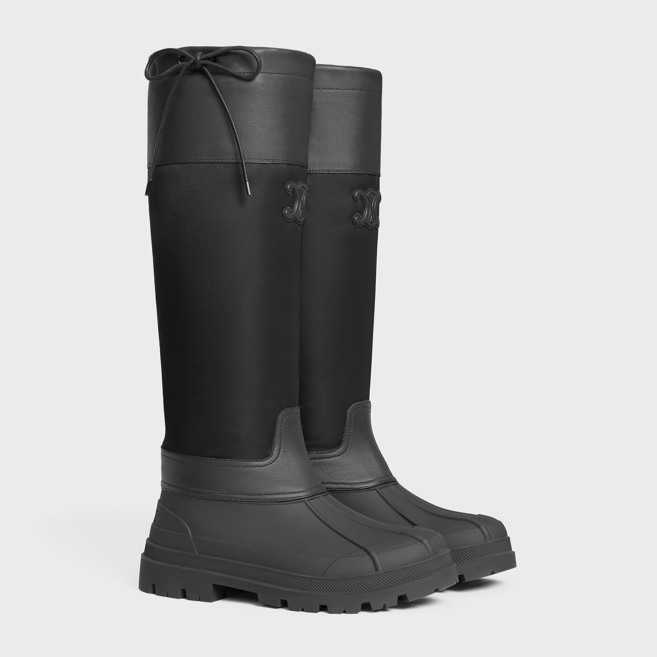 celine riley HIGH BOOT IN Nylon and Calfskin - BLACK | CELINE