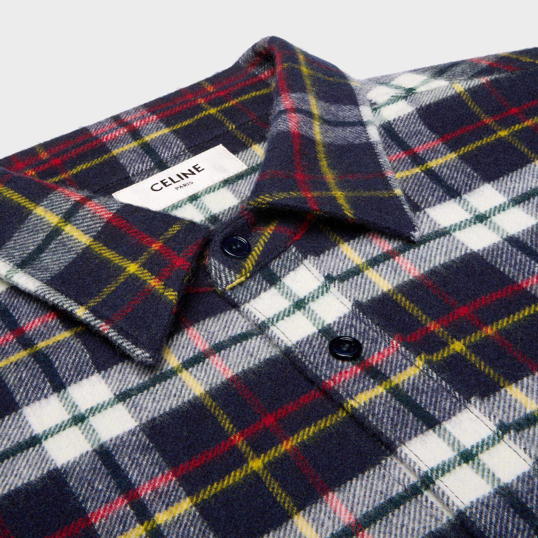 トップス CELINE 21AW Checked Wool Loose Shirts loose shirt in checked cotton - NAVY/CRAIE/VERT | CELINE