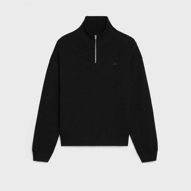 罗纹羊毛TRUCKER套头衫 - 黑色 -  - 1 | CELINE