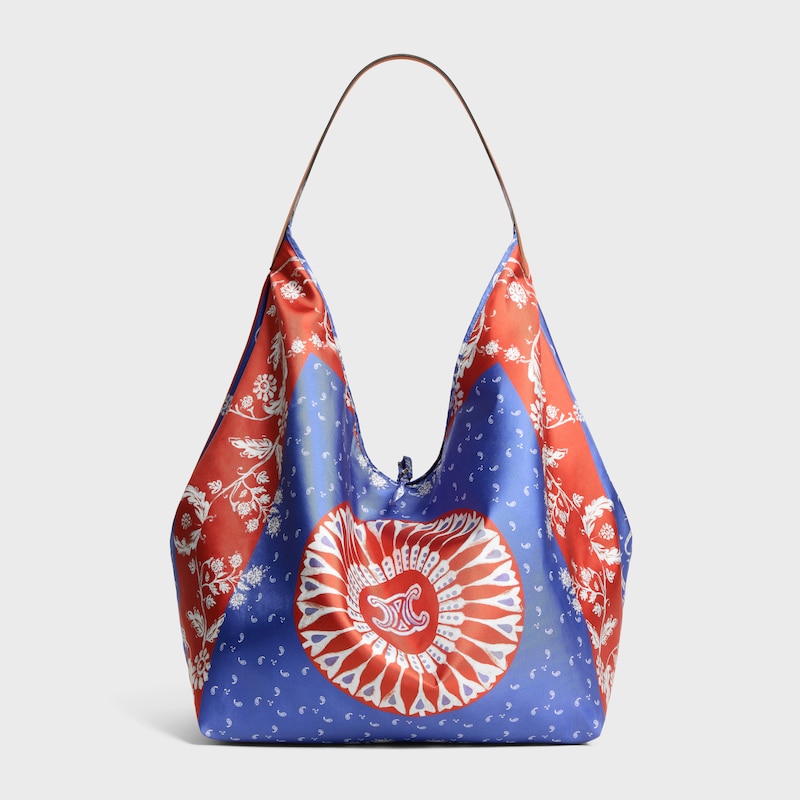EXTRA LARGE HOBO IN SILK AND CALFSKIN - NAVY / RED - HOBO - 1 | CELINE