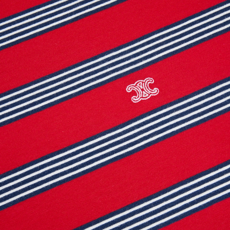 T-shirt regular in jersey di cotone a righe - ROSSO / BLU NAVY / BIANCO -  - 1 | CELINE