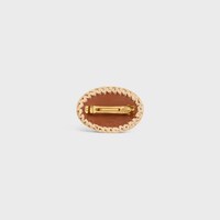 Celine Raffia Hair Clip in Calfskin, Viscose and Brass with Gold Finish - Tan / Natural / Gold - NEW - 1 | CELINE