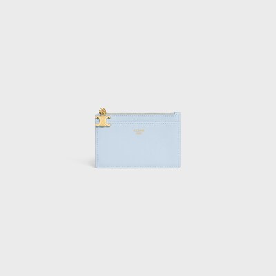 ZIPPED CARD HOLDER TRIOMPHE CHARMS IN GRAINED CALFSKIN - GLACIER - COIN AND CARD HOLDERS - 4 | CELINE