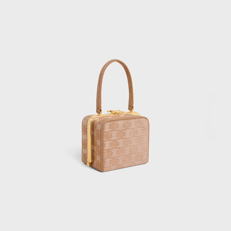 CELINE LANA MINAUDIERE in SUEDE CALFSKIN WITH TRIOMPHE STRASS - Light Camel - TOP-HANDLE BAGS - 1 | CELINE
