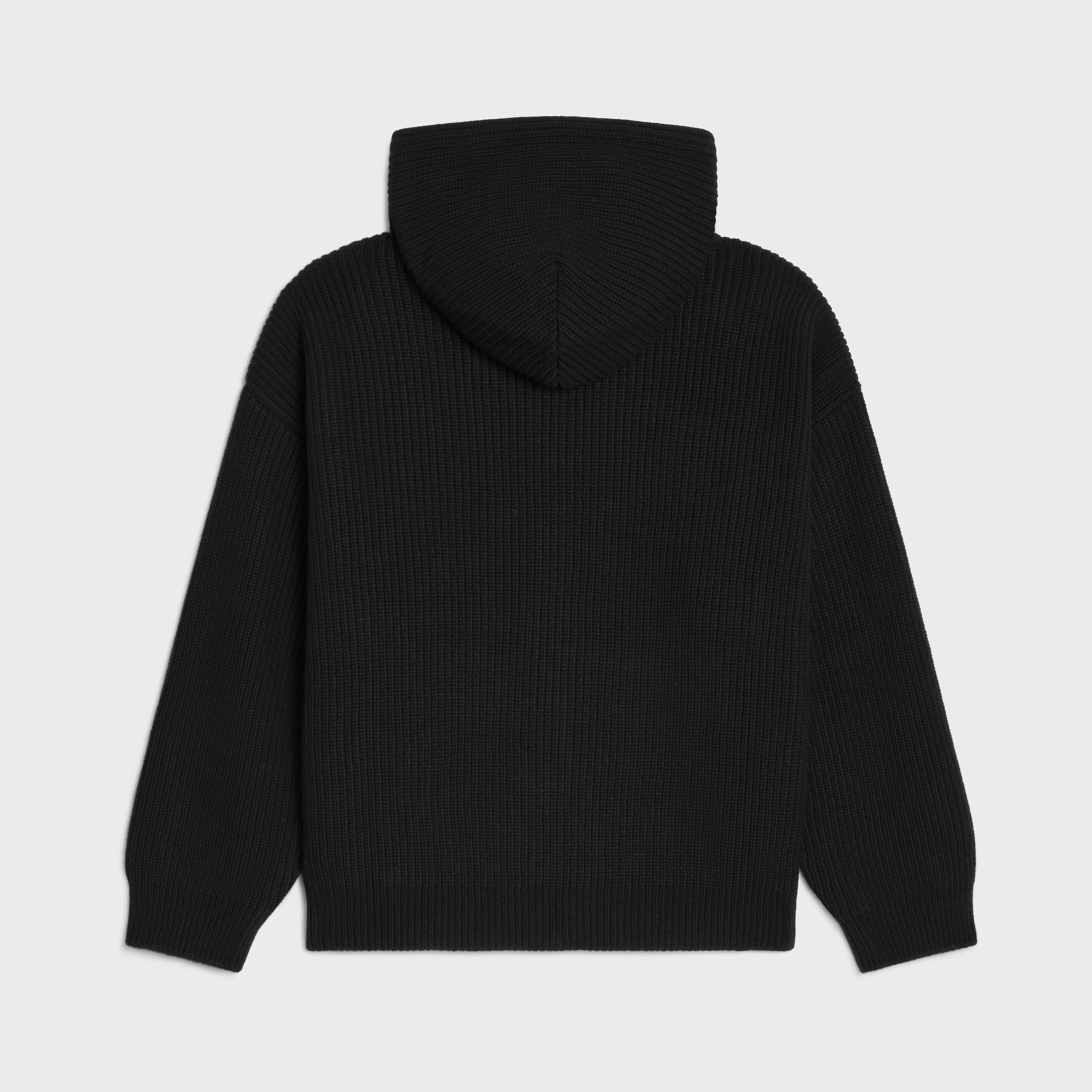 HOODED CARDIGAN IN RIBBED WOOL - | CELINE