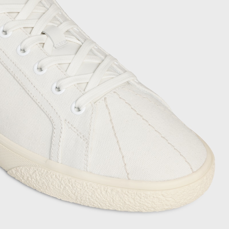 CELINE LOU LOW LACE-UP SNEAKER WITH EMBROIDERED TRIOMPHE IN CANVAS AND CALFSKIN - WHITE -  - 1 | CELINE