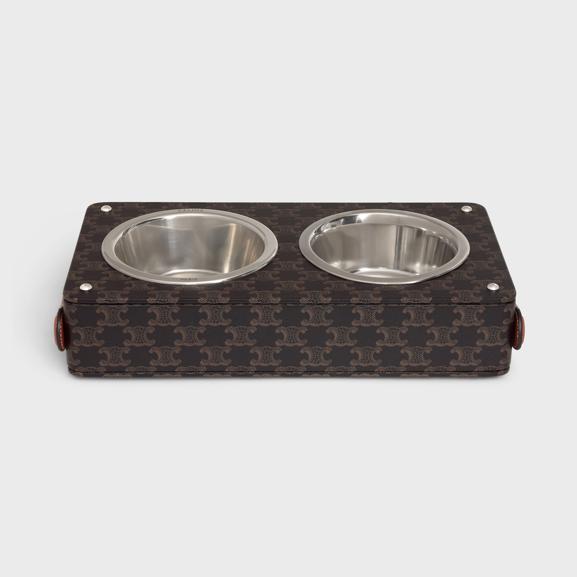Double Dog Bowl in Nappa Lambskin with Triomphe Canvas Print and ...