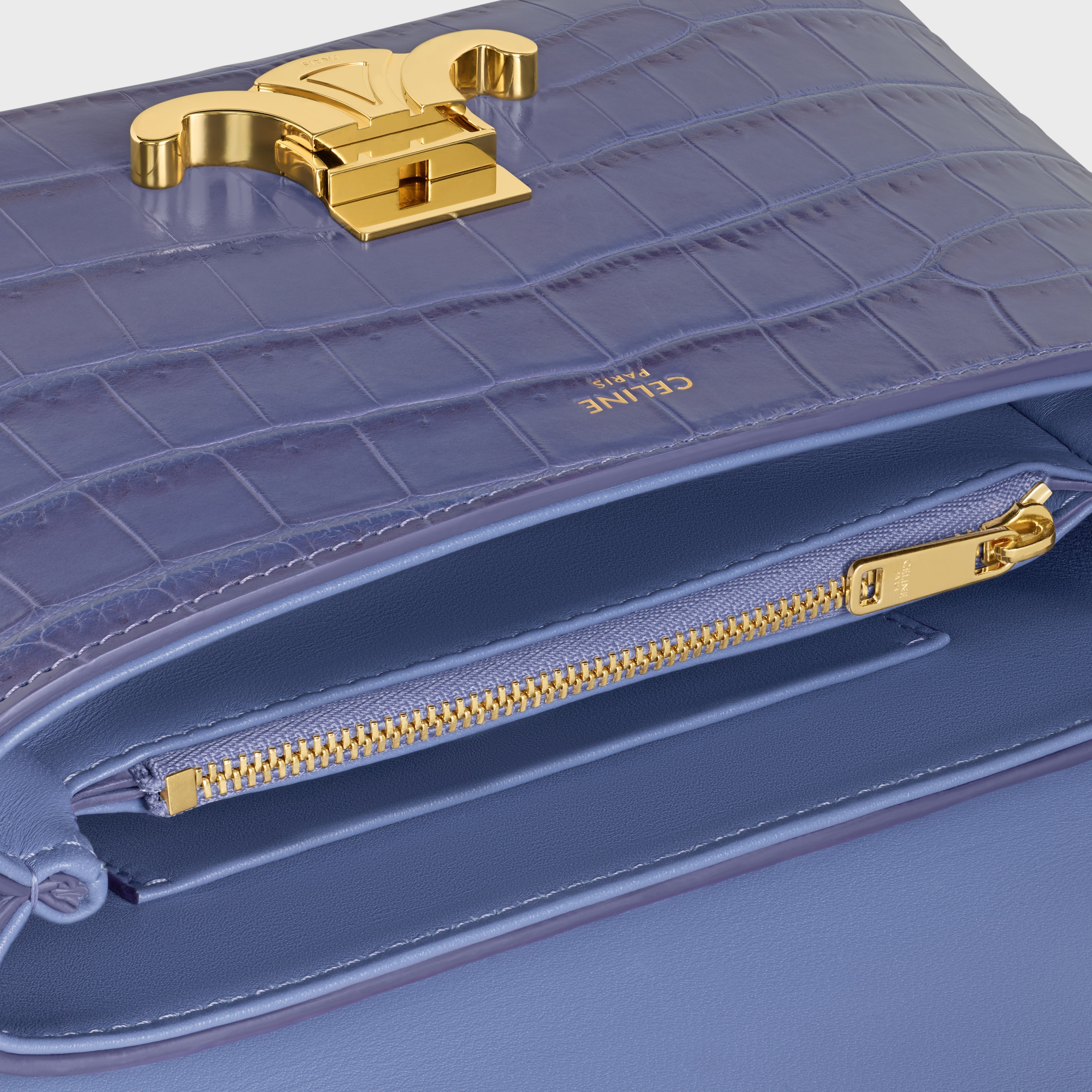 CELINE レザー スタッズバック パープル TEEN NINO BAG IN POROSUS CROCODILE - PURPLE SAGE | CELINE