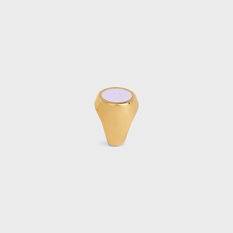 Triomphe Signet Ring in Varnish and Brass with Gold Finish - LILAC / GOLD -  - 1 | CELINE