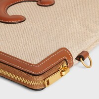 SMALL POUCH WITH STRAP CUIR TRIOMPHE IN TEXTILE AND CALFSKIN - NATURAL / TAN - NEW - 1 | CELINE