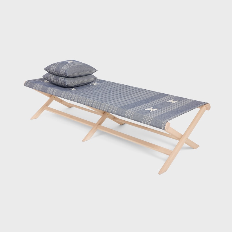 SUN BED IN WOOD AND JACQUARD TEXTILE - BLUE / BEIGE - HOME - 1 | CELINE