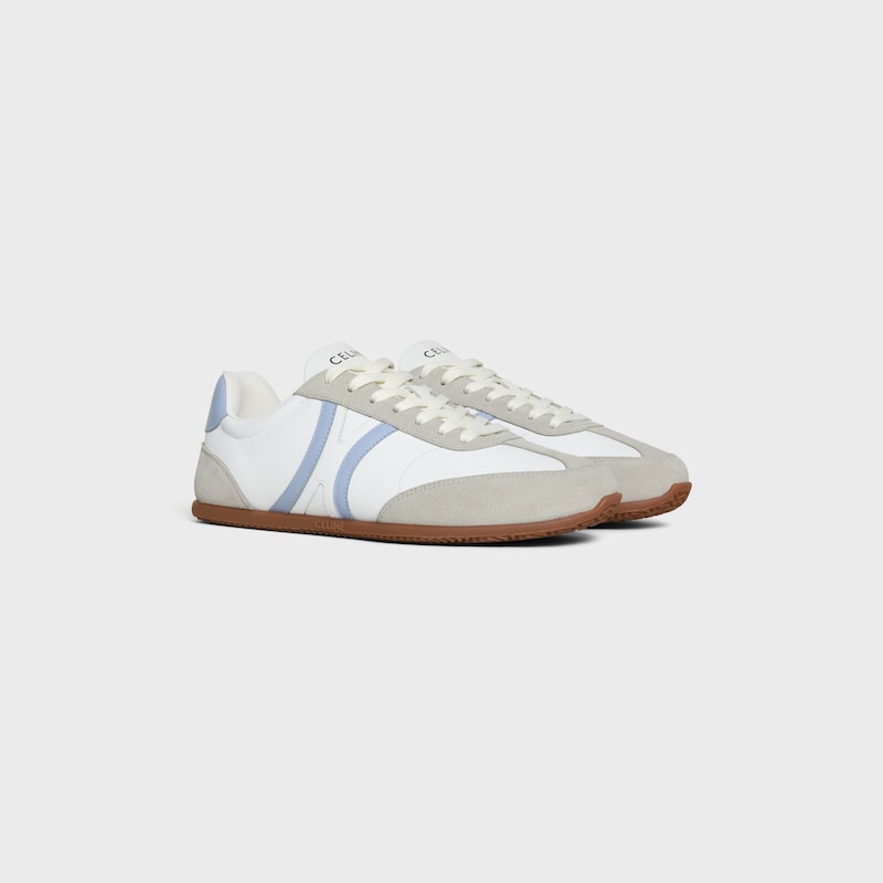 CELINE JOGGER - SNEAKER BASSE &Agrave; LACETS EN CUIR DE VEAU ET CUIR DE VEAU VELOURS - BLANC OPTIQUE / BLEU CLAIR -  - 1 | CELINE