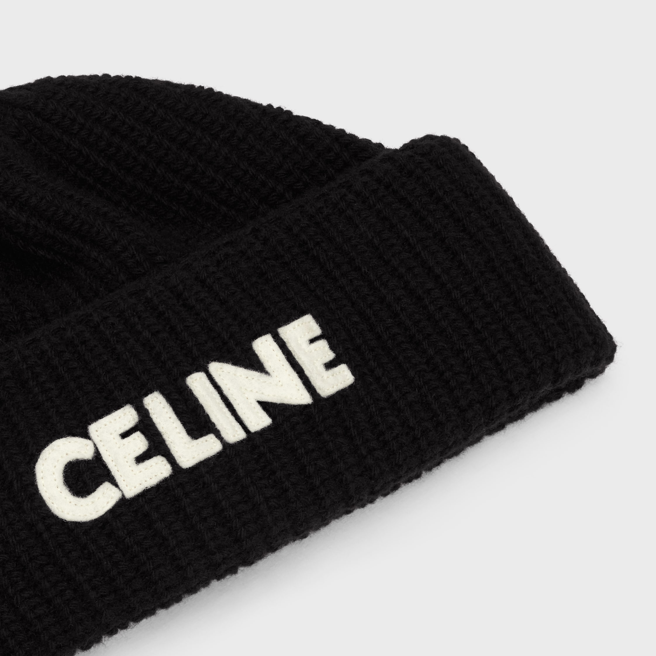 CELINE ブラック ビーニー celine beanie in ribbed wool - BLACK | CELINE
