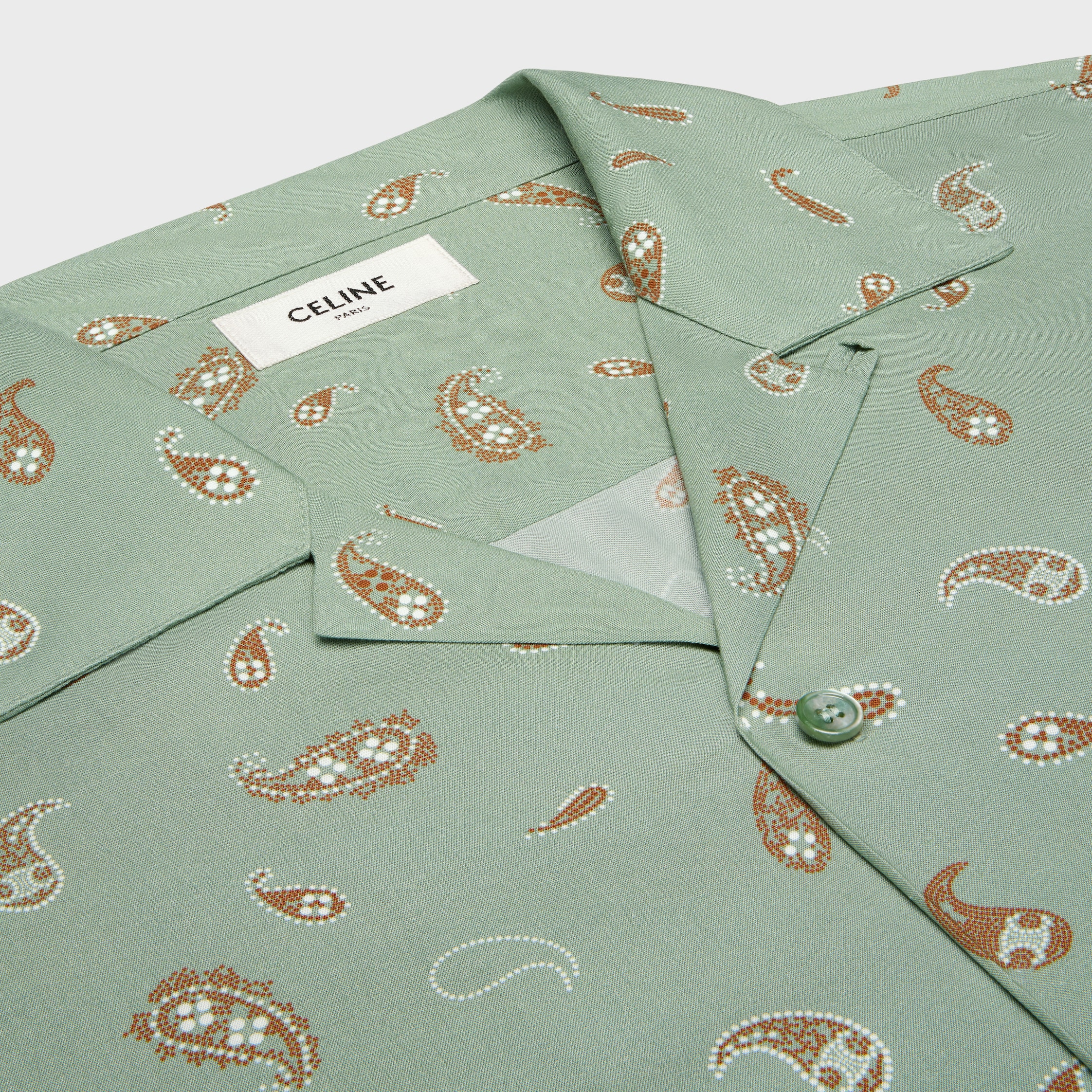 ボーリングシャツ / ペイズリープリント レーヨン - セージ