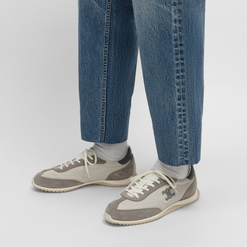 CELINE RACER SNEAKER BASSE AVEC TRIOMPHE EN NYLON, CUIR DE VEAU VELOURS ET CUIR DE VEAU - Gris -  - 1 | CELINE