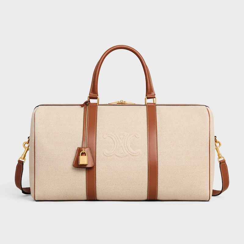 織物及牛皮革中號旅行袋 - 天然色 / 棕黃色 - 旅行用品 - 1 | CELINE