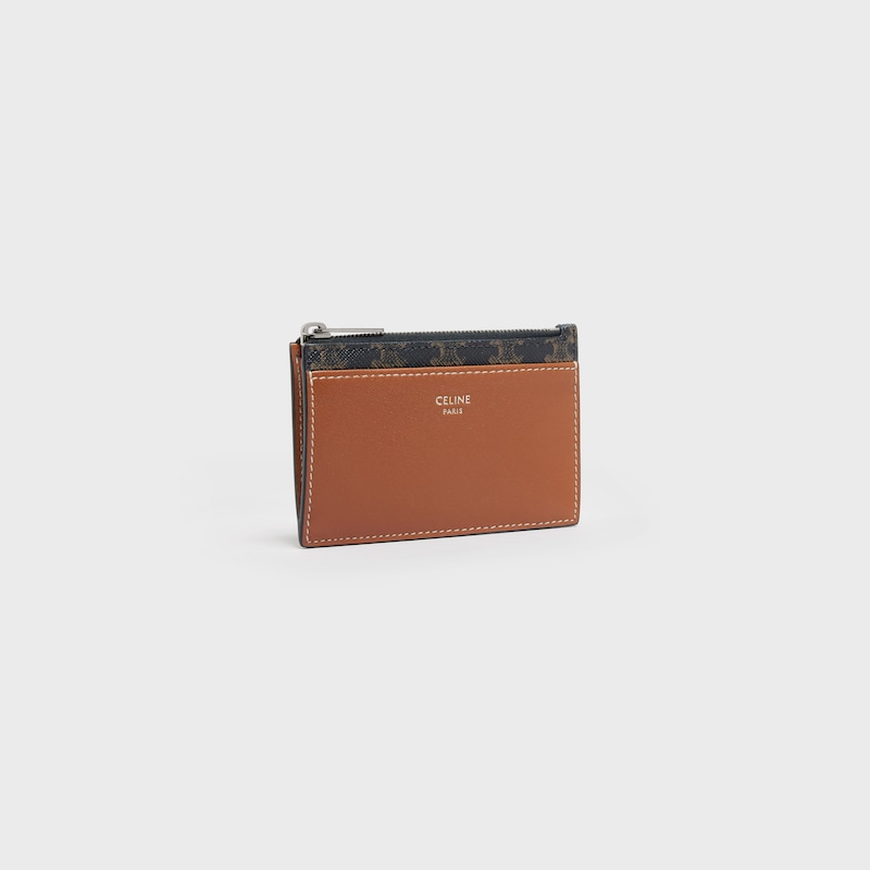 Zipped Card Holder IN Triomphe Canvas and lambskin - TAN - TRIOMPHE CANVAS - 1 | CELINE