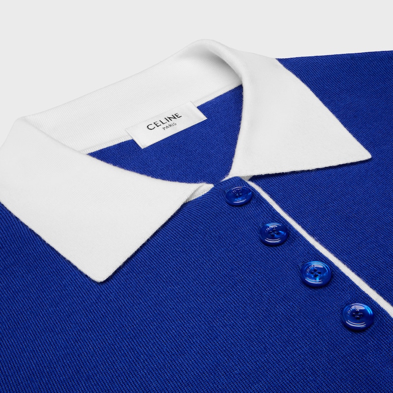 polo sweater IN fine cashmere silk - ROYAL BLUE/WHITE -  - 1 | CELINE