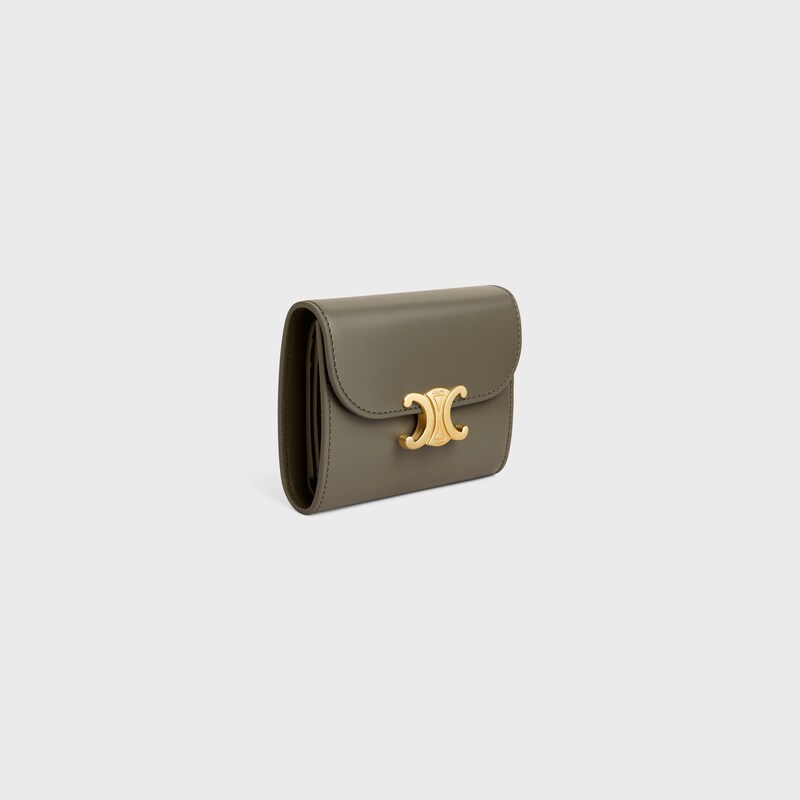 Small Flap Wallet TRIOMPHE IN Shiny calfskin - GOLDEN KHAKI - WALLETS - 1 | CELINE