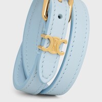 Les Cuirs Celine Double Bracelet in Calfskin and Brass with Gold Finish - GOLD / PALE BLUE -  - 1 | CELINE