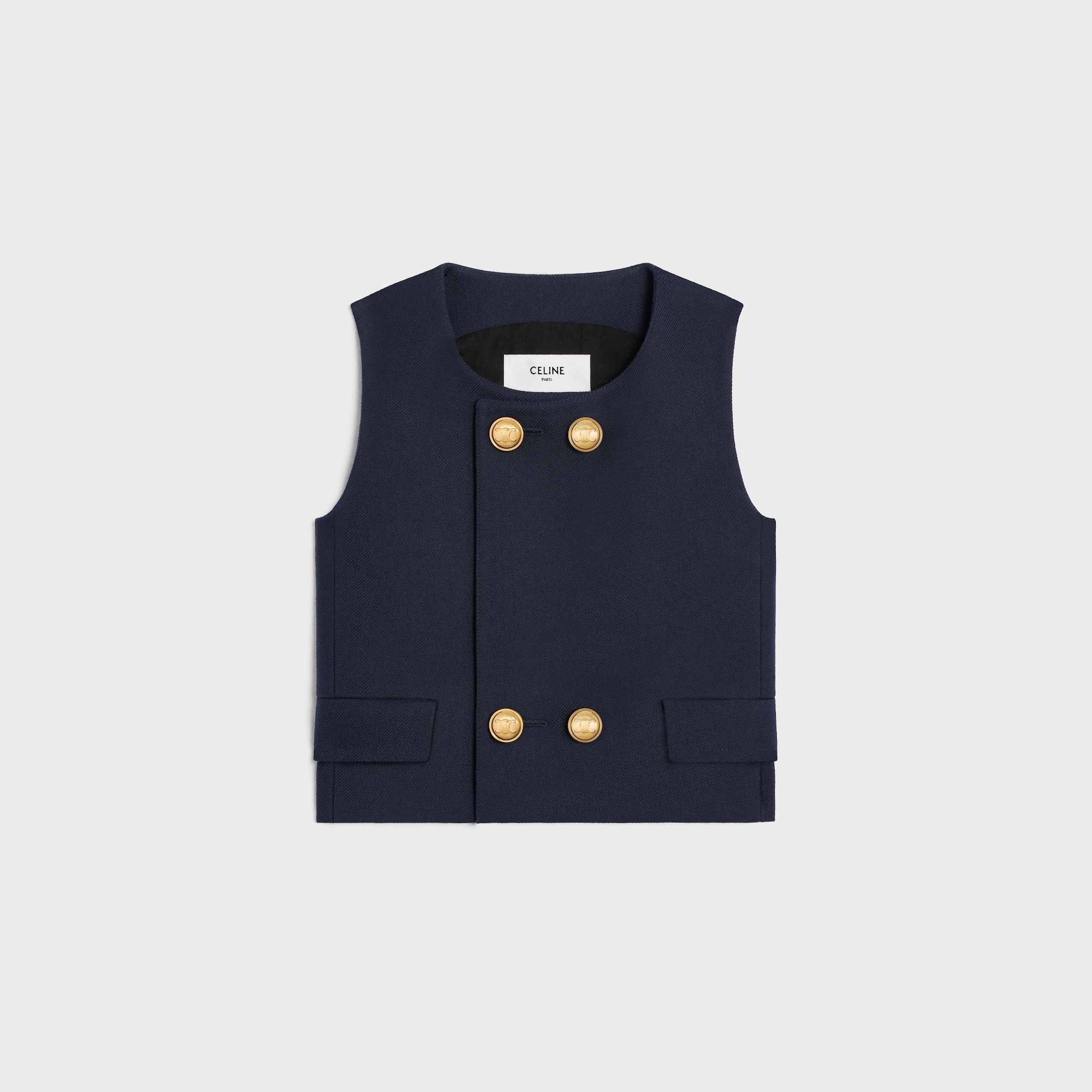 CELINE - CELINE / セリーヌ | CROPPED VEST IN WOOL クロップド ベスト ジレ | M | ネイビー | レディース CELINE / セリーヌ | CROPPED VEST IN WOOL クロップド ベスト