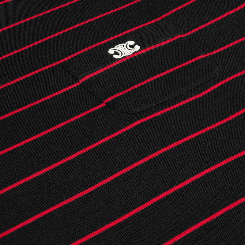 Triomphe條紋平紋針織標準T恤 - 黝黑色 / 紅色 / 亞麻色 -  - 1 | CELINE