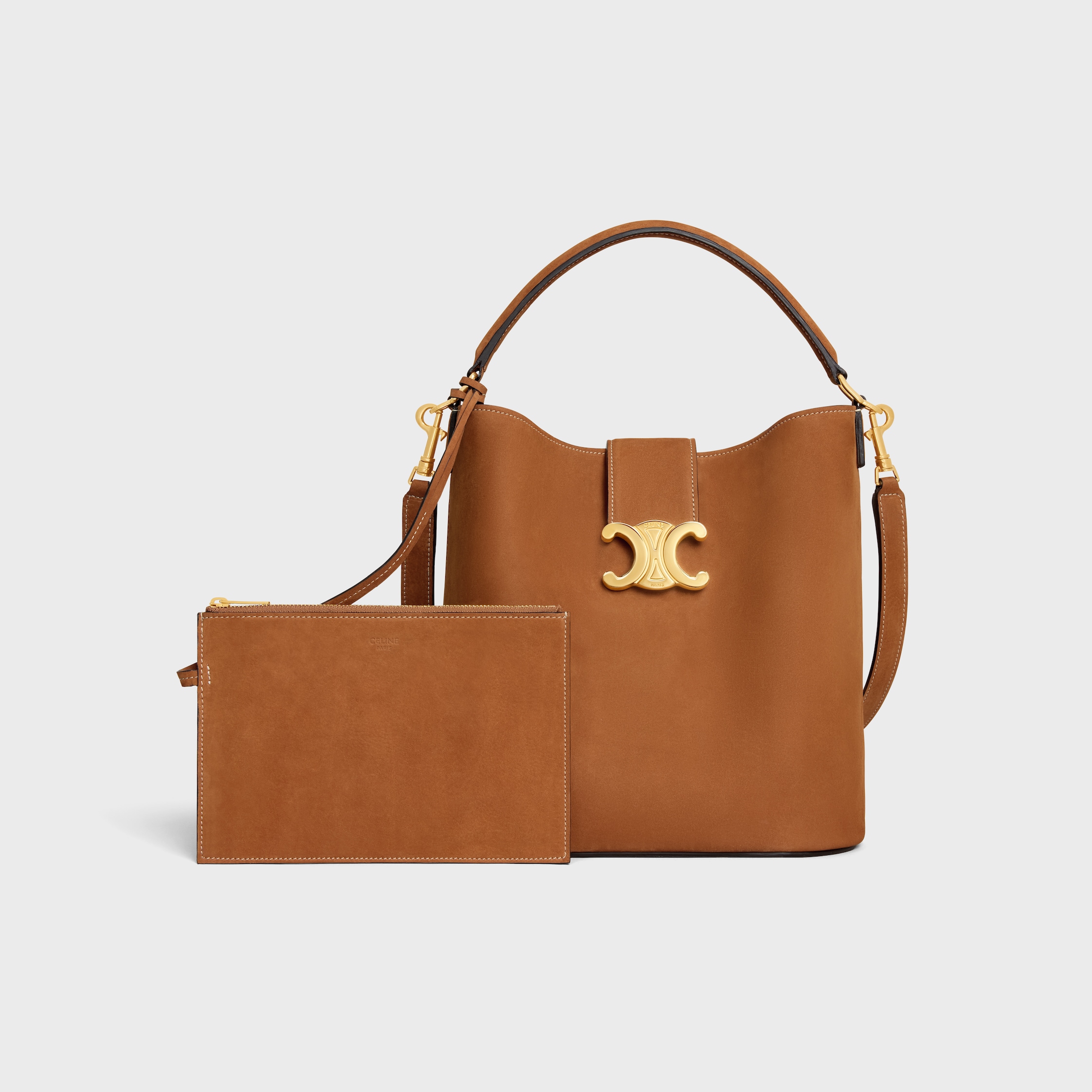 関税込 CELINE MEDIUM BUCKET LOUISE handbag MEDIUM BUCKET LOUISE IN NUBUCK CALFSKIN - CAMEL | CELINE