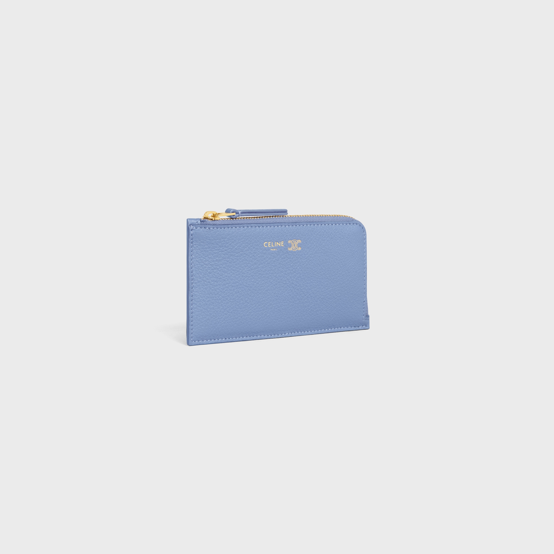 LONG ZIPPED CARD HOLDER IN GRAINED SUPPLE CALFSKIN - PURPLE SAGE