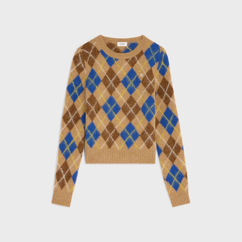 crewneck sweater IN argyle wool - BEIGE/BROWN/BLUE -  - 1 | CELINE
