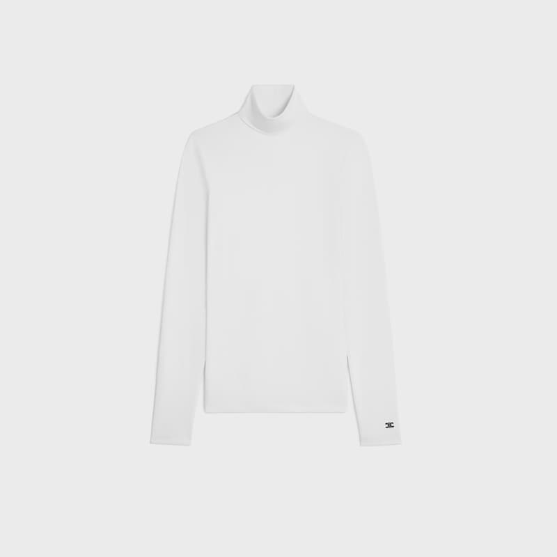 high neck top IN athletic cotton jersey - OPTIC WHITE -  - 1 | CELINE