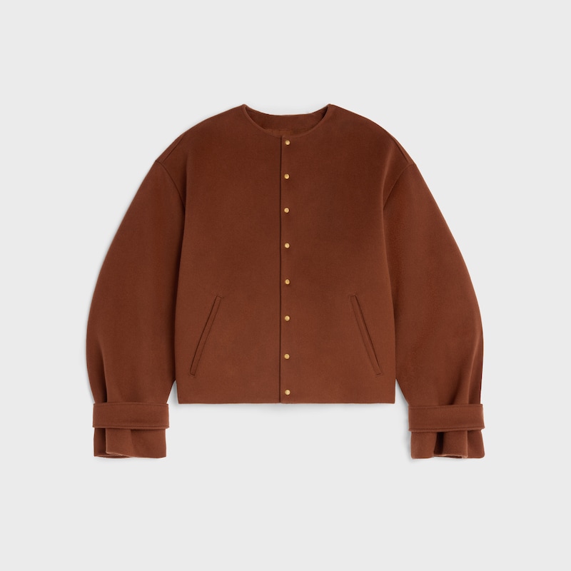 CHAQUETA CON BUFANDA DE PAÑO DE LANA - COÑAC -  - 1 | CELINE
