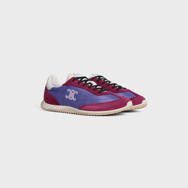 CELINE RACER - SNEAKER BASSE AVEC TRIOMPHE EN NYLON, CUIR DE VEAU VELOURS ET CUIR DE VEAU - VIOLET / BERRY RED -  - 1 | CELINE