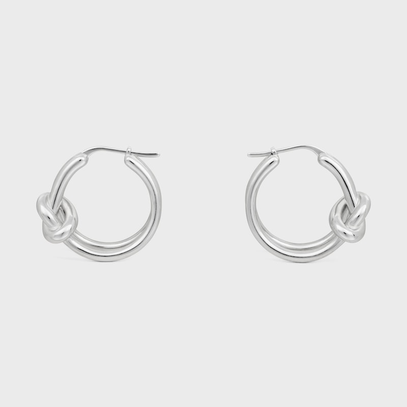 Knot Double Hoops in Brass with Rhodium Finish - SILVER - GIFT FINDER - 1 | CELINE