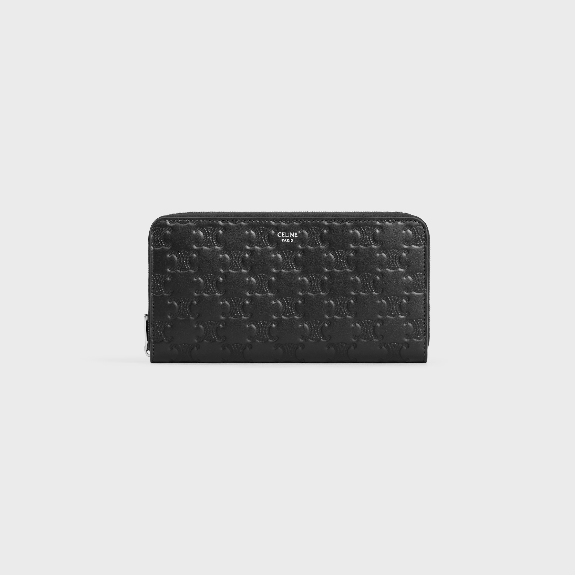 CELINE ラージ ジップドウォレット / グレインドカーフスキン BLACK 大人気!セリーヌ ラージ ジップドウォレット コピー / グレ