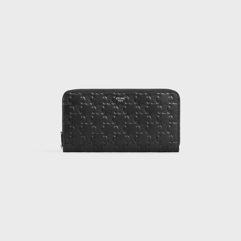 Large zipped wallet IN CALFSKIN WITH TRIOMPHE EMBOSSED - BLACK - Popular Men's Clothing & Accessories - 1 | CELINE