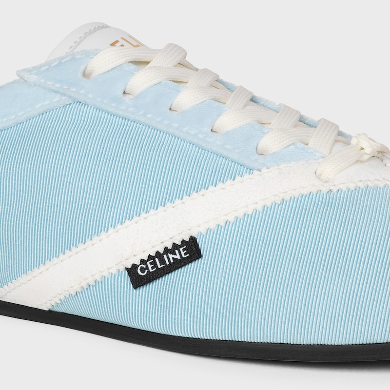 SNEAKER PLANA DE GROGR&Eacute;N, TERCIOPELO, ANTE DE PIEL DE CABRA Y PIEL DE CORDERO - AZUL CLARO / BLANCO &Oacute;PTICO -  - 1 | CELINE