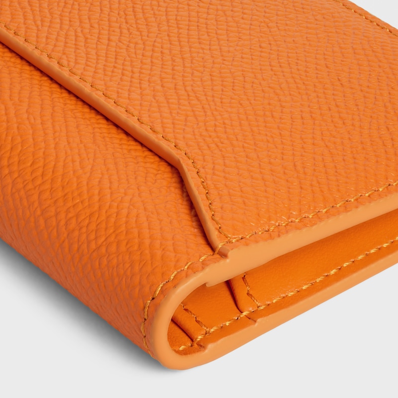 VERTICAL CARD HOLDER IN GRAINED CALFSKIN - FLUO ORANGE - COIN AND CARD HOLDERS - 1 | CELINE