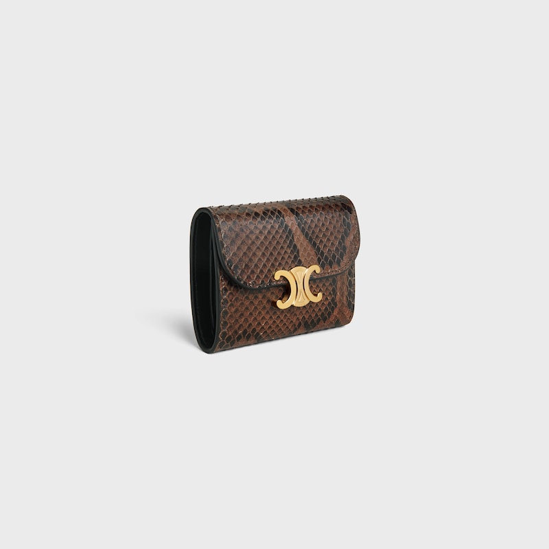 Small Flap Wallet TRIOMPHE IN PYTHON - HICKORY - WALLETS - 1 | CELINE